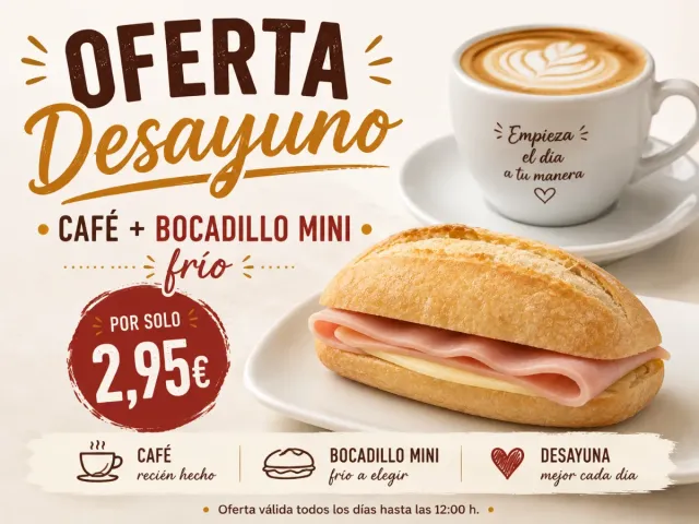 Oferta de café con bocadillo frío mini